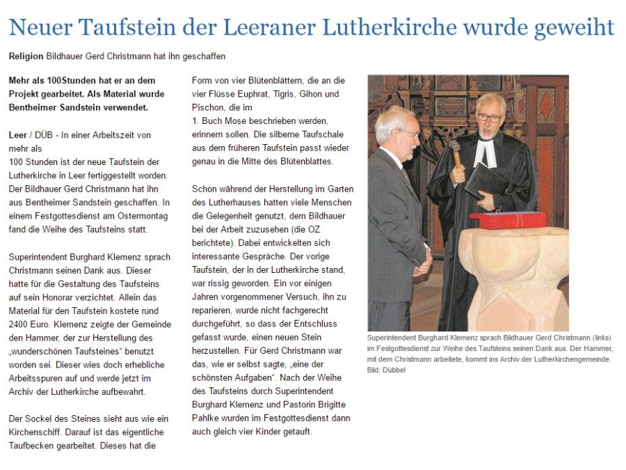 Taufstein in Lutherkirche geweiht